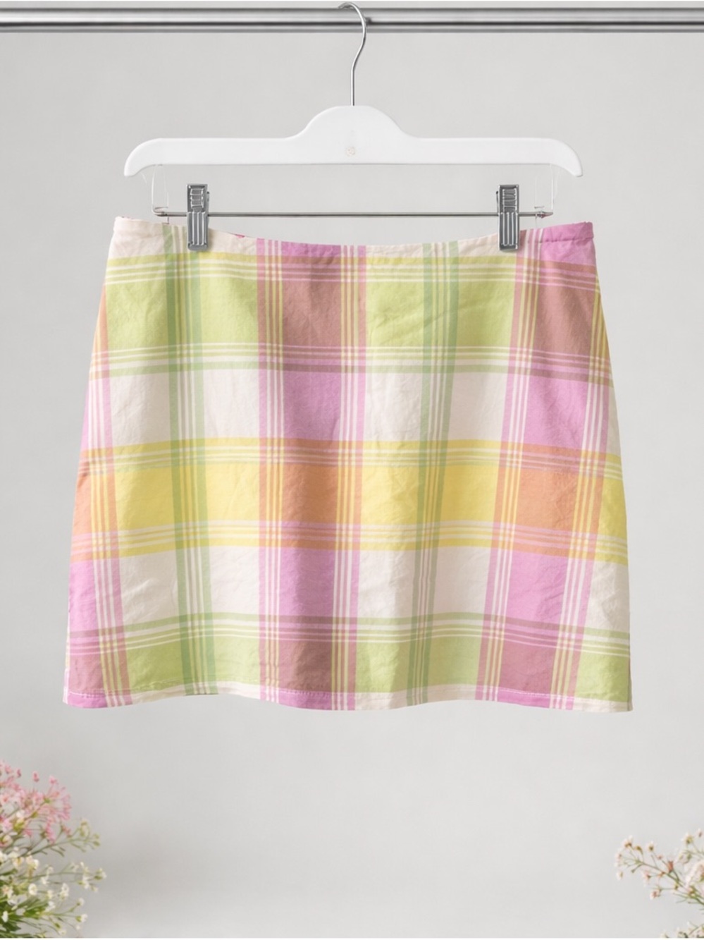 Pastel Plaid Mini Skirt - Pink, Yellow & Green